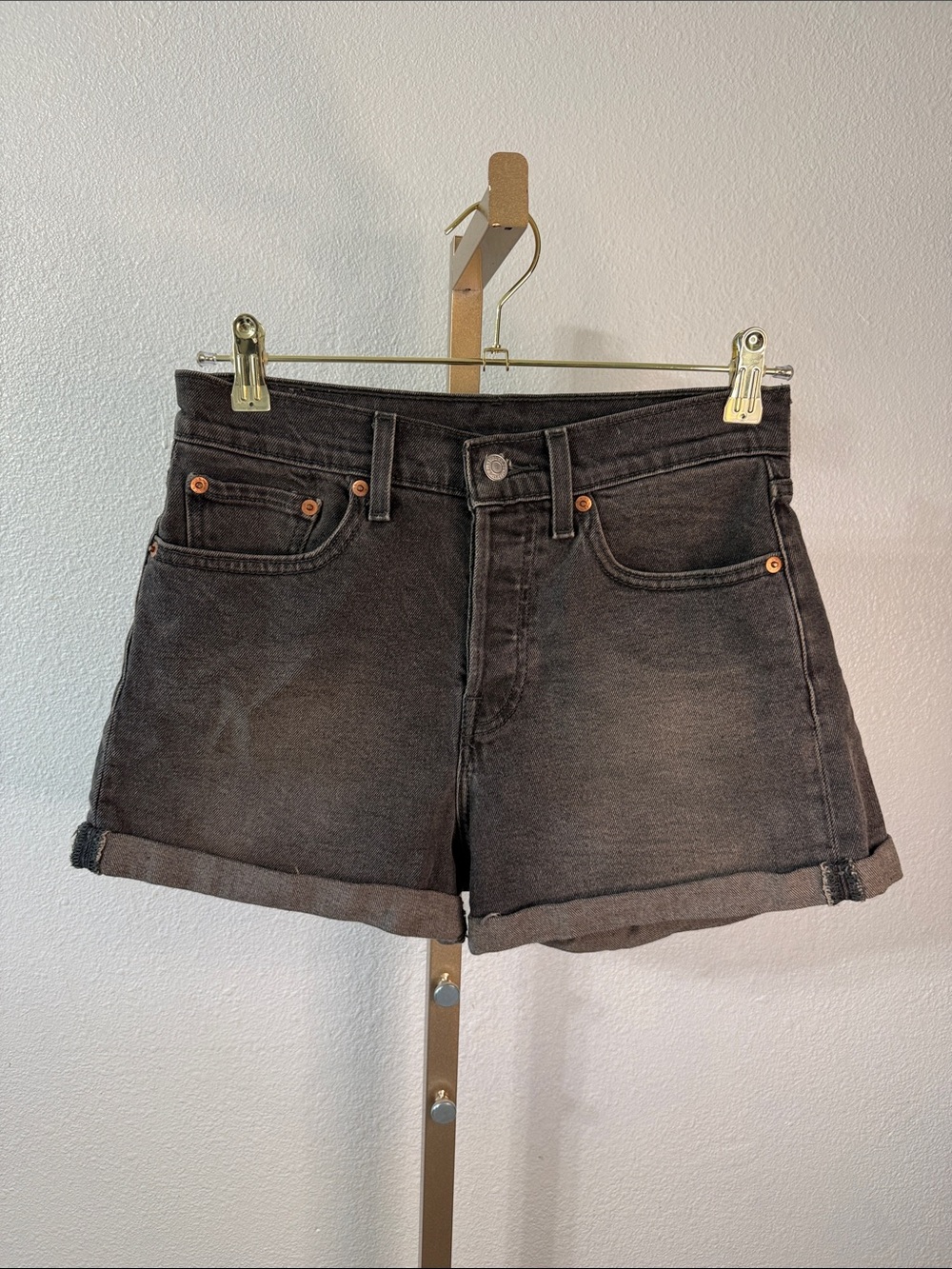 Levi’s- High-Rise Black Denim Rolled-Hem Women's Shorts- Size 28